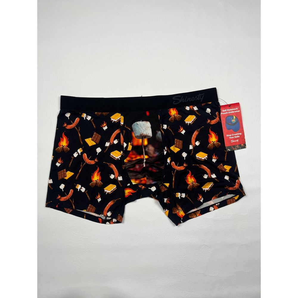 Shinesty Ball Hammock Boxer Briefs Mens XL Black The Smore The Merrier Campfire